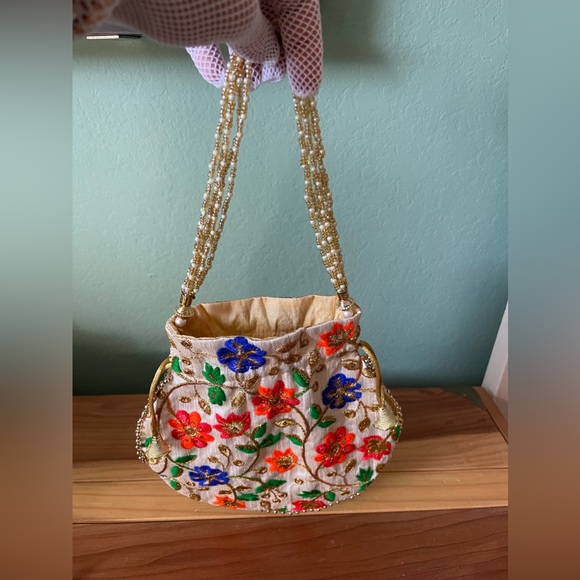 Indian Ethnic Potli Bag Women Girls Bridal Clutch Party Purse 9” - Picture 4 of 5